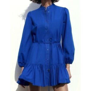 Women’s Royal Blue Zara Tie Waist Mini Dress NWT Size Large